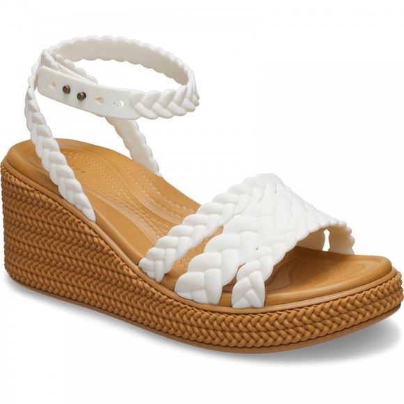 Crocs Brooklyn Woven Ankle Strap Wedge Chalk - Picture 1 of 4